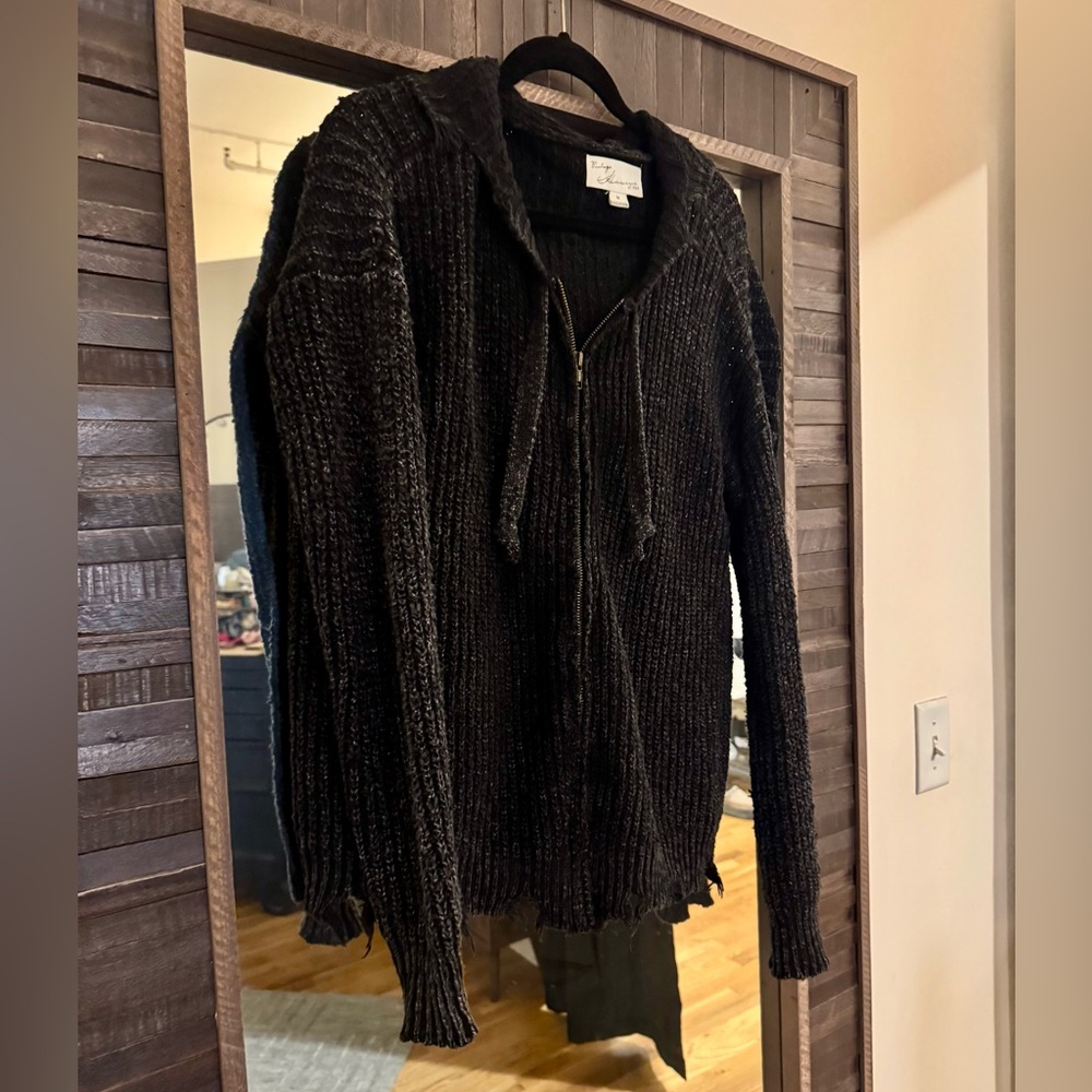 Vintage Havana Black Distressed Zip Sweater